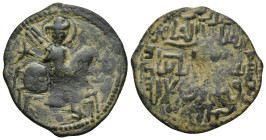 SELJUQ OF RUM: Sulayman II, 1196-1204, AE fals (30mm, 7.18 g), Horseman advancing right, wielding mace; star behind / Legend.