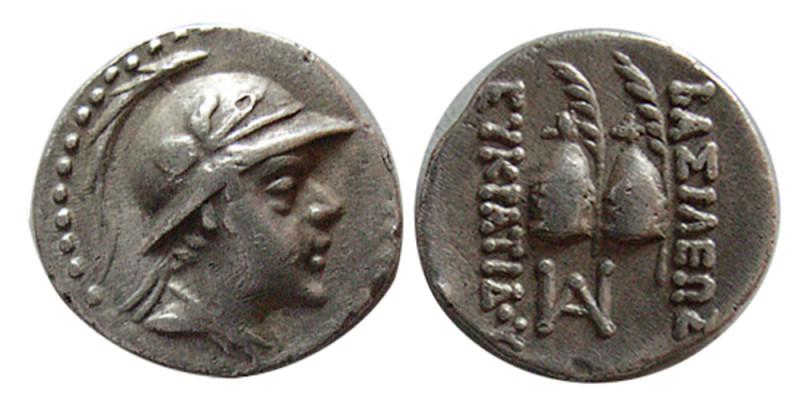 KINGS of BAKTRIA, Eukratides I. Circa 171-145 BC. AR Obol (0.65 gm; 10 mm). Diad...