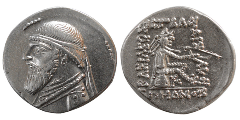 PARTHIAN KINGS. Mithradates II. 121-91 BC. AR Drachm (3.80 gm; 20 mm). Diademed ...