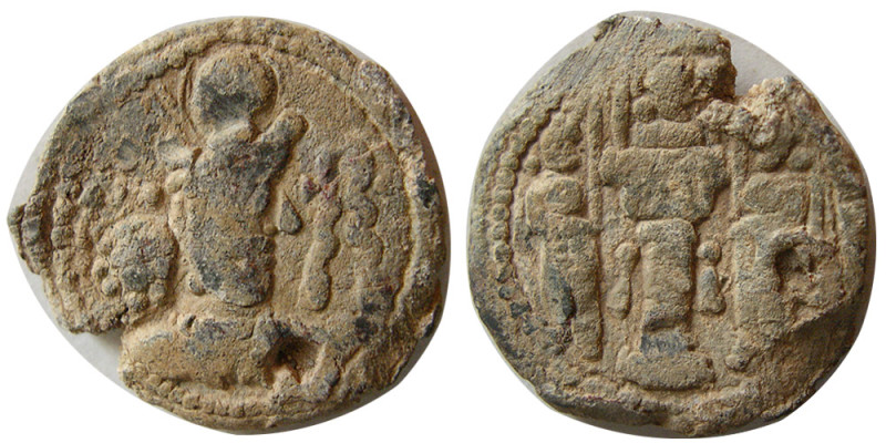 SASANIAN KINGS. Shapur II, 309-379 AD. PB (Lead) unit (5.68 gm; 19 mm). Obverse,...