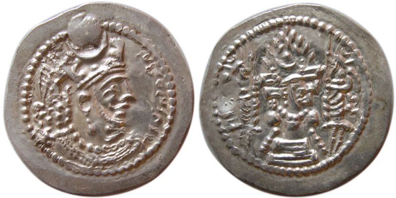 SASANIAN KINGS. Bahram (Varhran) V. 420-438 AD. AR Drachm (4.20 gm; 29 mm). Sunr...