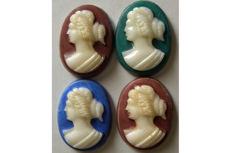 LOT of 4 Ladies Ring Cameos, Ca. 19th Century. (20mm x 15 mm). 3 Different color...