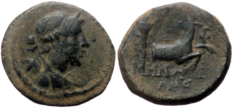 Ionia, Ephesos, AE, (Bronze, 7.55 g 22 mm), Circa 50-27 BC. Menophilos, magistra...