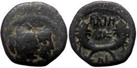 Nabataea, Aretas IV, with Shuqailat I AE (Bronze, 3,77g, 18mm) Petra, attributed to years 26-48 = AD 17/18 - 30/49.