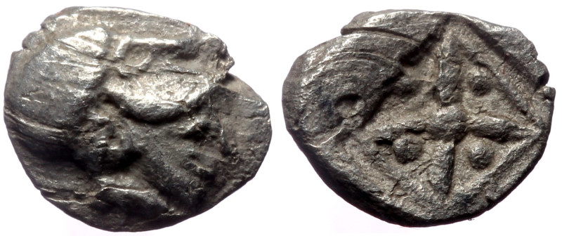 Asia minor, Uncertain mint. AR Hemiobol, (Silver,0.38 g 8 mm), 5th century BC. A...