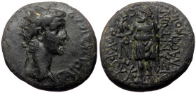 Phrygia, Aezanis. Caligula. AE. (Bronze, 4.88 g. 19 mm.) 37-41 AD. Lollios Klassikos and Lollios Rufus, magistrates.