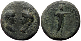 Phrygia, Synaus. Nero with Agrippina II. AE. (Bronze, 5.06 g. 18 mm.) ca 55 AD. Uncertain magistrate name.