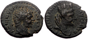 Mesopotamia, Carrhae. Caracalla. AE. (Bronze, 1.78 g. 15 mm.) 198-217 AD.