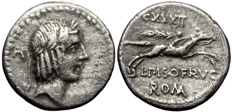 L. Calpurnius Piso Frugi (90 BC). AR, Denarius. (Silver, 3.84 g. 18 mm.) Rome. L...