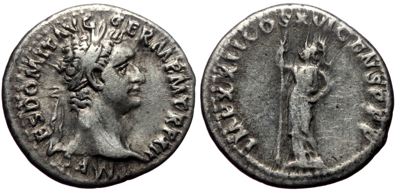 Domitian (81-96). AR, Denarius. (Silver, 3.42 g. 19 mm.) Rome. Domitian (81-96)....