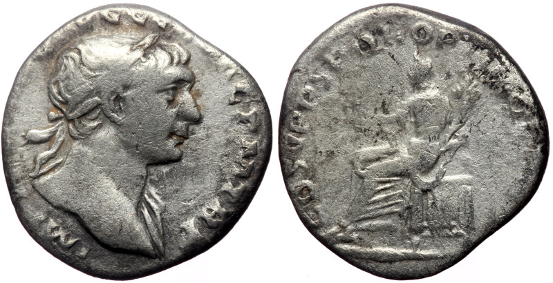 Trajan (98-117). AR, Denarius. (Silver, 3.05 g. 17 mm.) Rome. Trajan (98-117). A...