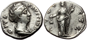 Dıva Faustina (Died 140/1) AR, Denarius. (Silver, 3.15 g. 18 mm.) Rome.