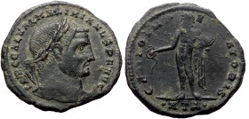 Maximianus Herculius (second reign, 306-308) AE Follis (Bronze, 6.32g, 25mm) Heraklea, ca 297-298.