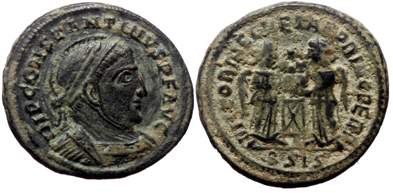 Constantine I (306-337). AE, Follis. (Bronze, 3.26 g. 18 mm.) Siscia. Constantin...