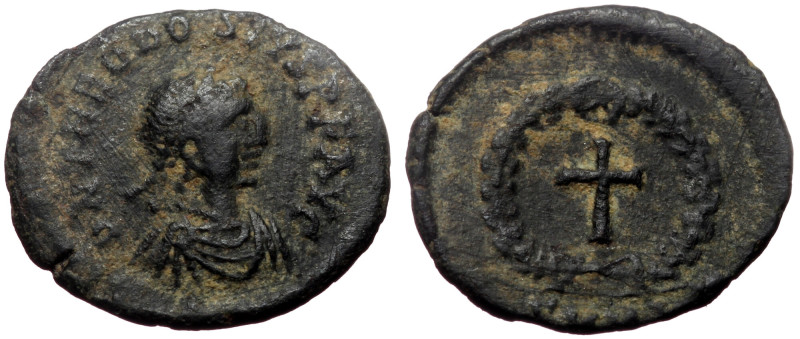 Theodosius II, AE, Nummus. (Bronze, 0.91 g. 14 mm.) Nicomedia? 402-450 AD. Theod...