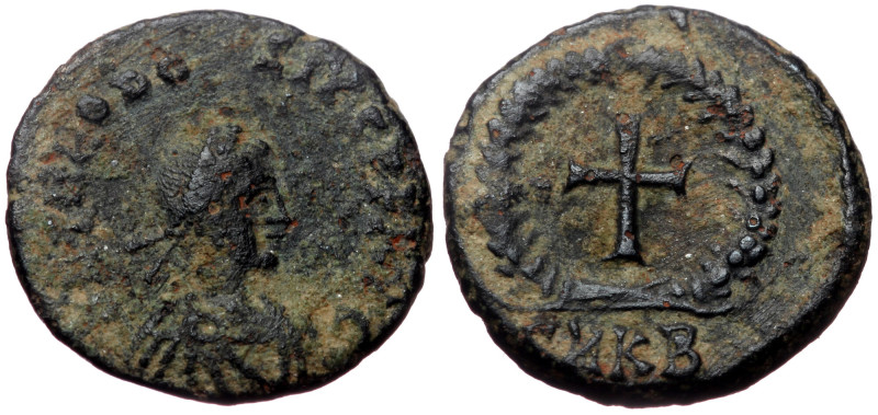 Theodosius II, AE, Nummus. (Bronze, 1.45 g. 13 mm.) Cyzicus. 402-450 AD. Theodos...
