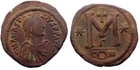 Anastasius I. AE, Follis. (Bronze, 16.70 g, 36 mm) Constantinople. 491-518 AD.