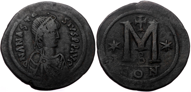 Anastasius I. AE, Follis. (Bronze, 17.92 g, 38 mm.) Constantinople. 491-518 AD. ...