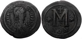 Anastasius I. AE, Follis. (Bronze, 17.92 g, 38 mm.) Constantinople. 491-518 AD.