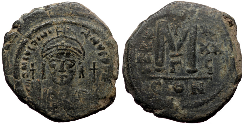 Justinian I. AE, Follis. (Bronze, 19.44 g. 34 mm.) Constantinople. 527-565 AD. J...