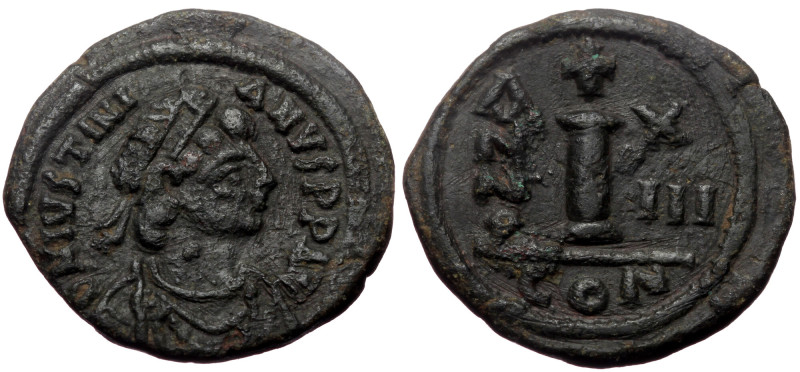 Justinian I. AE, Decanummium, (Bronze, 5.71 g 23 mm) Constantinople. 527-565 AD ...