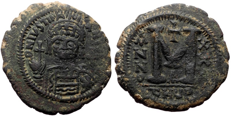 Justinian I, AE, Follis (Bronze, 18.80 g. 34 mm.) Theoupolis (Antioch). 527-565 ...