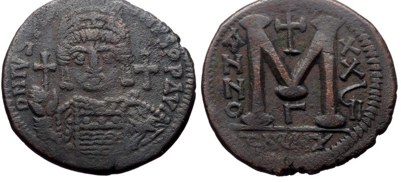 Justinian I, AE, Follis (Bronze, 18.32 g. 33 mm.) Theoupolis (Antioch). 527-565 ...