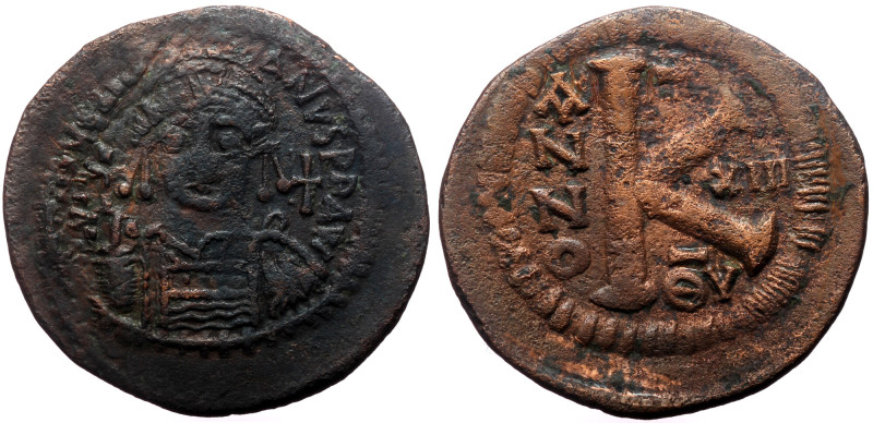 Justinian I, AE, Half Follis (Bronze, 11.35 g. 32 mm.) Theoupolis (Antioch). 527...