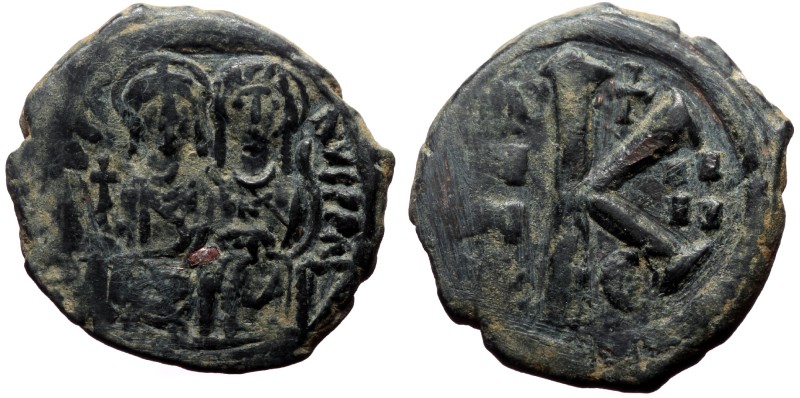 Justin II and Sophia, AE, Half Follis. (Bronze, 5.77 g. 22 mm.) Uncertain mint. ...