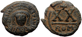 Tiberius II Constantine, AE, Half Follis (Bronze, 4.86 g. 18 mm.) Rome, 578-582 AD.