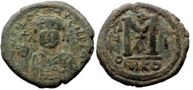 Maurice Tiberius (?), AE, Follis (Bronze, 12.34 g. 30 mm.) Nicomedia. 582-602 AD.