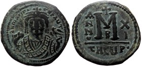Maurice Tiberius, AE, Follis, (Bronze, 11.73 g. 29 mm.) Theoupolis (Antioch) 582-602 AD.