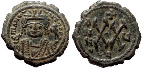 Maurice Tiberius, AE, Half follis. (Bronze, 6.56 g. 23 mm) Theoupolis (Antioch), 582-602 AD.