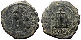 Phocas and Leontia, AE, Follis (Bronze, 12.27 g. 22 mm.) Constantinople. 602-610 AD.