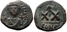 Phocas. AE, Half Follis. (Bronze, 6.74 g. 20 mm.) Constantinople, 602-610 AD.