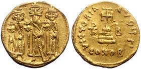 Heraclius, Heraclius Constantine and Heraclonas, AV, Solidus (Gold, 4.48g, 19mm) Constantinople. 610-641 AD.