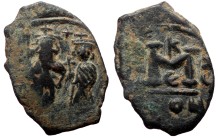 Heraclius and Heraclius Constantine (?), AE, Follis (Bronze, 2.97 g. 21 mm.) Constantinople (?). 610-641 AD.