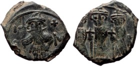 Constans II, Constantine IV, Heraclius, and Tiberius, AE, Follis (Bronze, 5.30 g. 22 mm.) Constantinople. 641-668 AD.