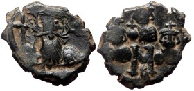 Constans II, Constantine IV, Heraclius, and Tiberius, AE, Follis, (Bronze, 4.71 g. 22 mm.) Constantinople. 641-668 AD.