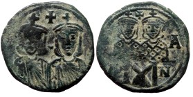 Leo IV the Khazar with Constantine VI, AE, Follis. (Bronze, 5.73 g. 23 mm.) Constantinople. 775-780 AD.