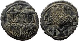 Leo IV the Khazar with Constantine VI, AE, Follis. (Bronze, 3.26 g. 12 mm.) Constantinople. 775-780 AD.