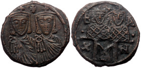 Leo IV the Khazar, with Constantine VI, AE, Follis (Bronze, 5.20 g. 23 mm.) Constantinople. 775-780 AD.