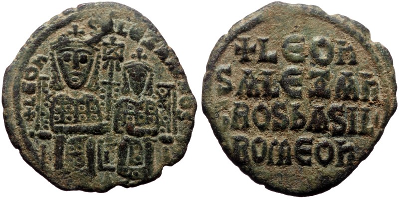 Leo VI and Alexander, AE, Follis (Bronze, 6.09 g. 25 mm.) Constantinople, 886-91...