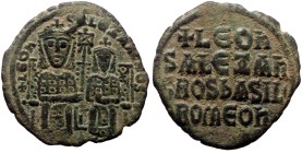Leo VI and Alexander, AE, Follis (Bronze, 6.09 g. 25 mm.) Constantinople, 886-912 AD.