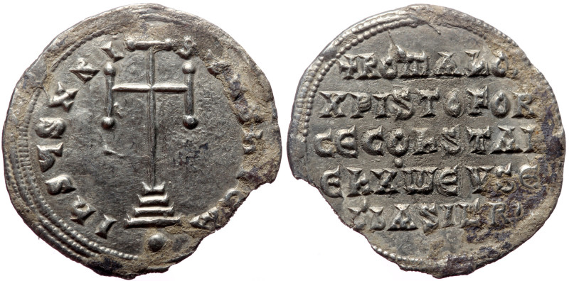 Constantine VII, Romanus I and Christopher. AR, Miliaresion. (Silver, 2.65 g 25 ...