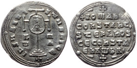 Constantine VII Porphyrogenitus with Romanus I, Stephen and Constantine, AR, Miliaresion. (Silver, 3.06 g. 23 mm) Consta