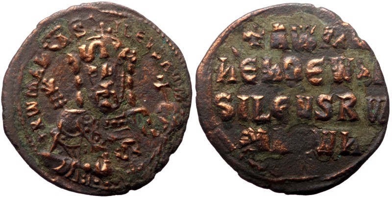 Constantine VII Porphyrogenitus, with Romanus I (913-959) AE Follis (Bronze, 27m...