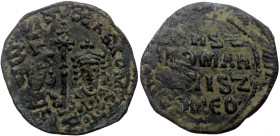 Constantıne VII Porphyrogenıtus and Romanus I, AE, Follis (Bronze, 5.40 g. 26 mm.) Constantinople. 913-959 AD. Overstruc