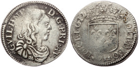 France, William Henry, AR, Sols (Silver, 2.27 g. 21 mm.) 1650-1702 AD.