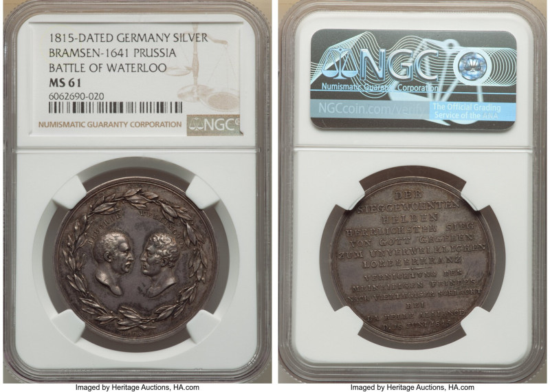 Prussia. Friedrich Wilhelm III silver "Battle of Waterloo" Medal 1815-Dated MS61...